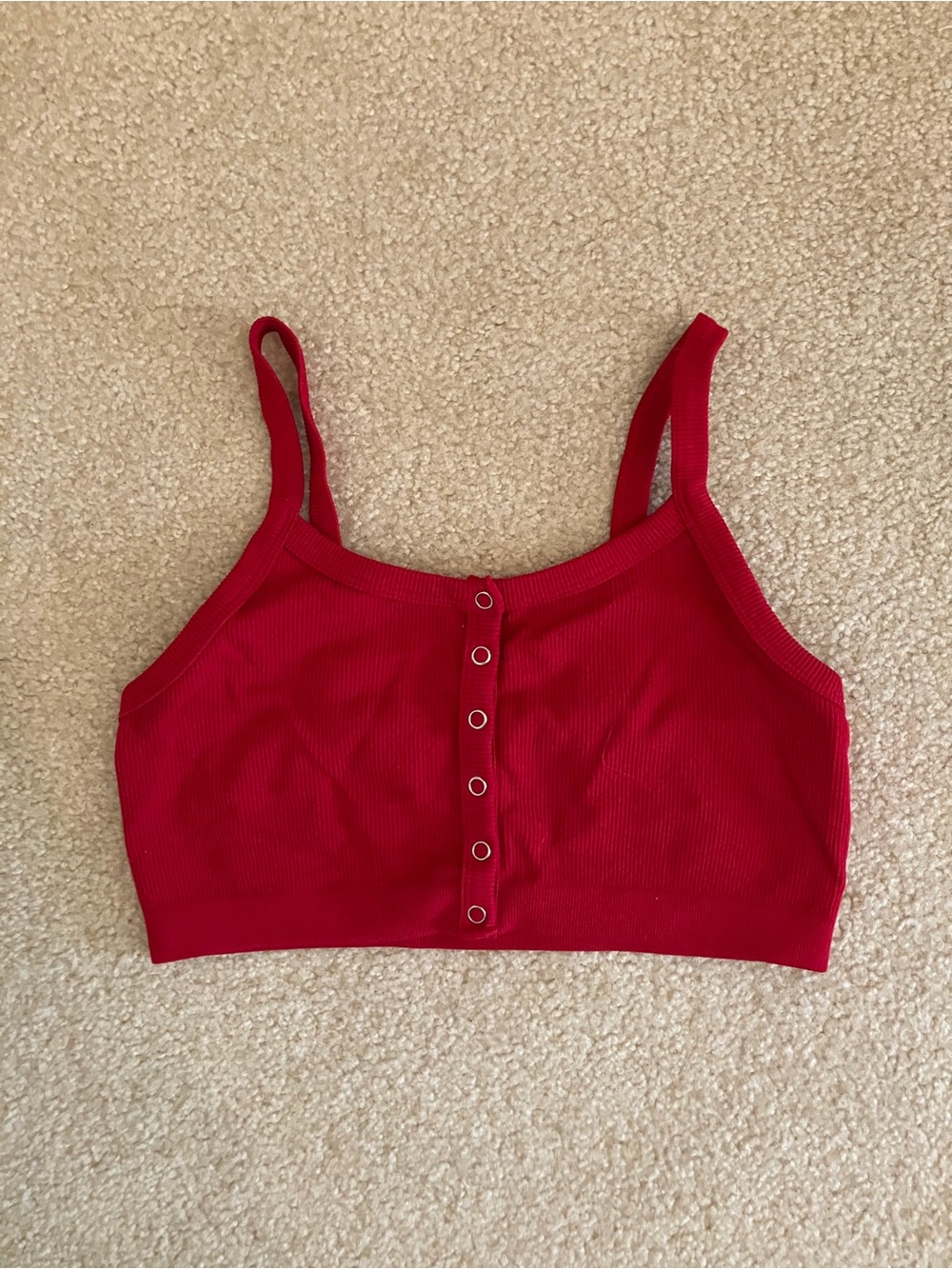 Red Ribbed Crop Tank Top